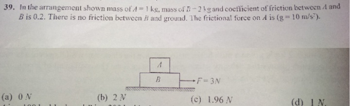 Question image for In the shown arrangement mass of A = 1 kg, mass o